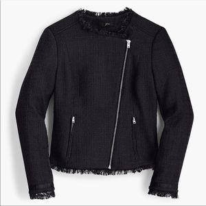 J.Crew Petite Tweed motorcycle jacket with fringe Black 6P